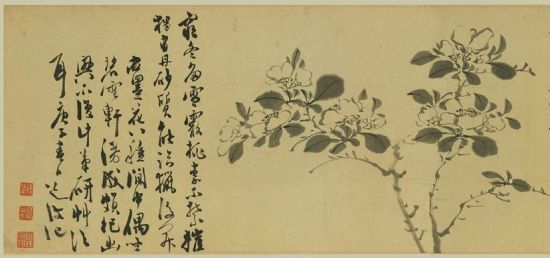 明 陈淳 花卉图卷 纸本墨笔，尺寸：画芯32.5×503厘米。天津博物馆藏 局部